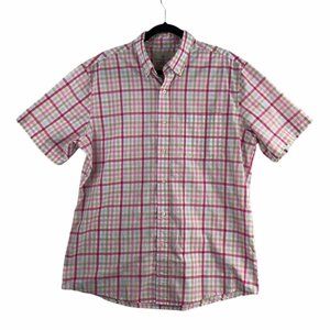 Saddlebred Mens Dress Casual Shirt Large Pink Plaid Short Sleeve Button Up